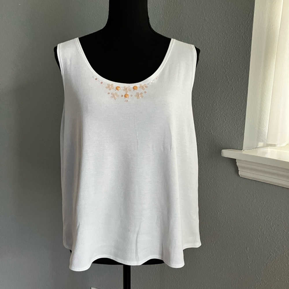 White Sleeveless Top with Sequence Floral Detail